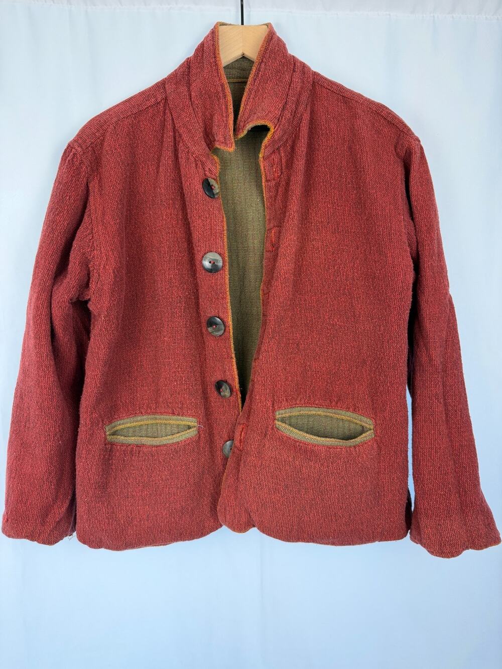 TRIBE Reversible Hand Woven in Nepal Jacket Womens Red Green Medium Artsy Cotton